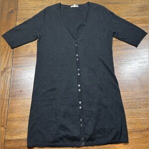 Eileen Fisher Size S Black Linen Cotton Coastal Minimalist Oversized Cardigan